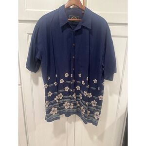 BD Baggies Men's XL Blue Floral Hawaiian Shirt Cotton Summer Vacation